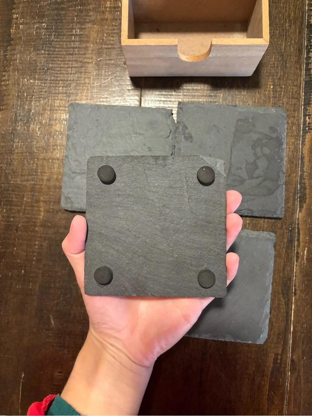 Natural Black Slate Coasters with Wooden Holder
